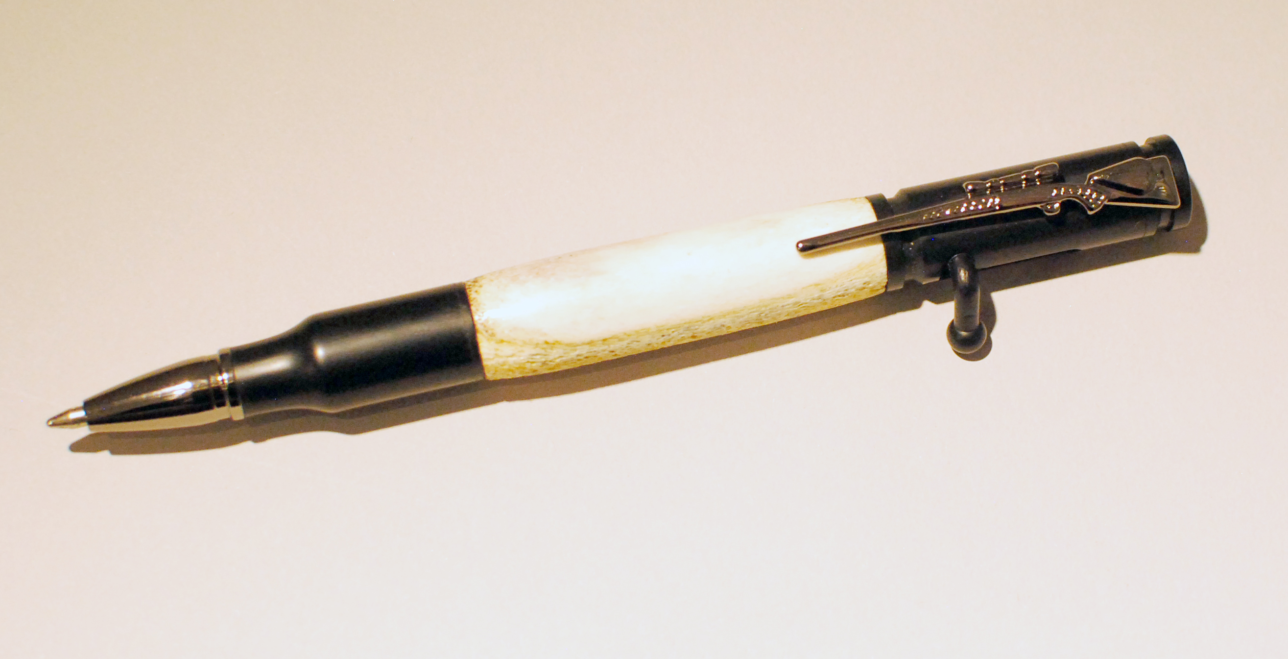 Allywood Creations Black Bolt Action Rifle, Deer Antler Pen
